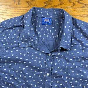 Le Tigre Womens Blue Floral Cotton Button Down Shirt Long Sleeve Preppy Large